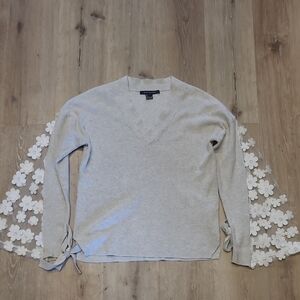 French Connection Light Gray Sweater Women’s Small 100% Cotton Lace Sleeve
